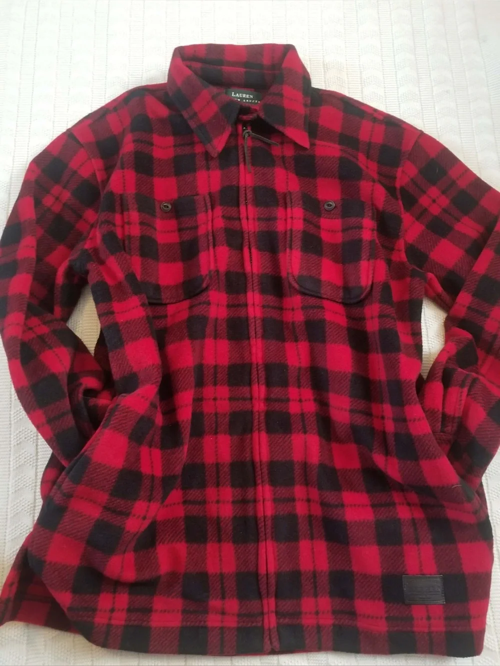 Lauren Ralph Lauren Red and Black Plaid Zip Up Sweater